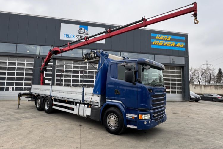 Crane truck, Dropside/ Flatbed truck Scania G450 6x2 Hiab 122-4: picture 6